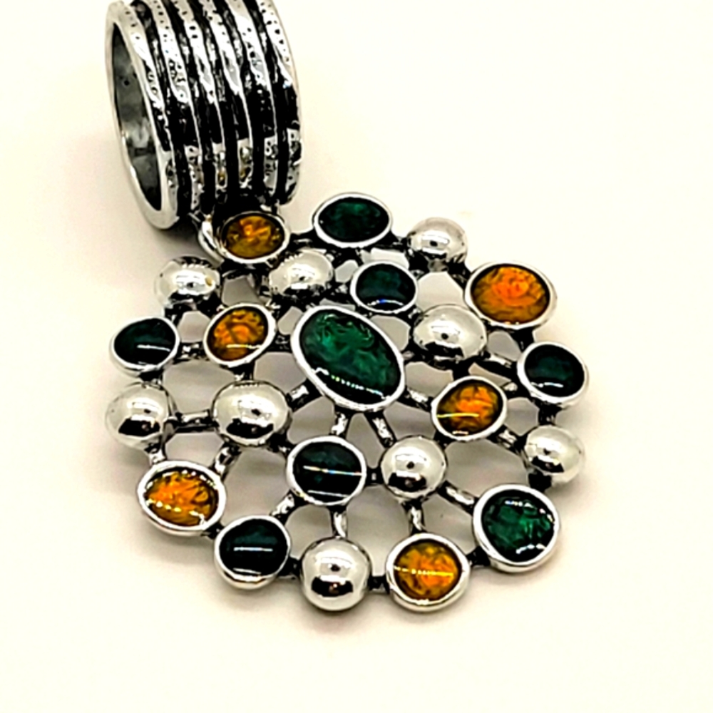 Pendant for Scarf/ Necklace Jewelry, greens, yellows, silvers, lightweight